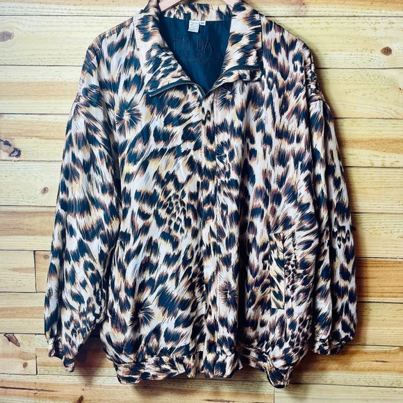 FUDA International Jackets & Blazers - FUDA Int'l Women's Silk Vintage Leopard Bomber Jacket Size XXL